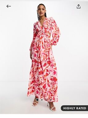Ring-Front Pink & Red Floral Maxi Dress